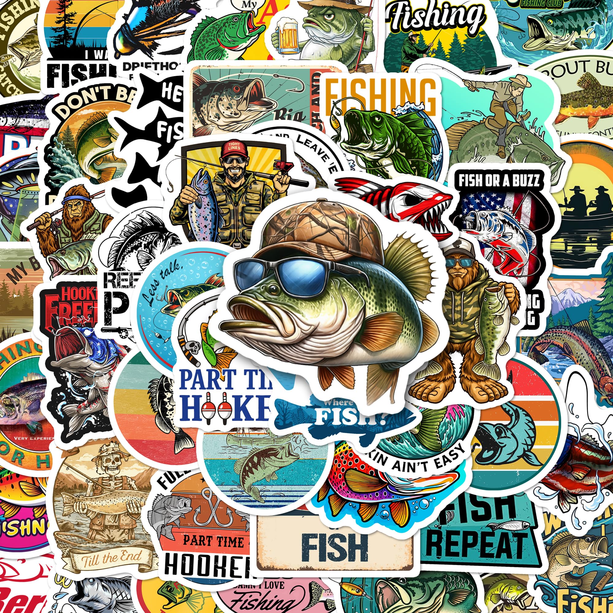 BEATRI Fishing Stickers 50Pcs Vinyl Waterproof Fishing Decor