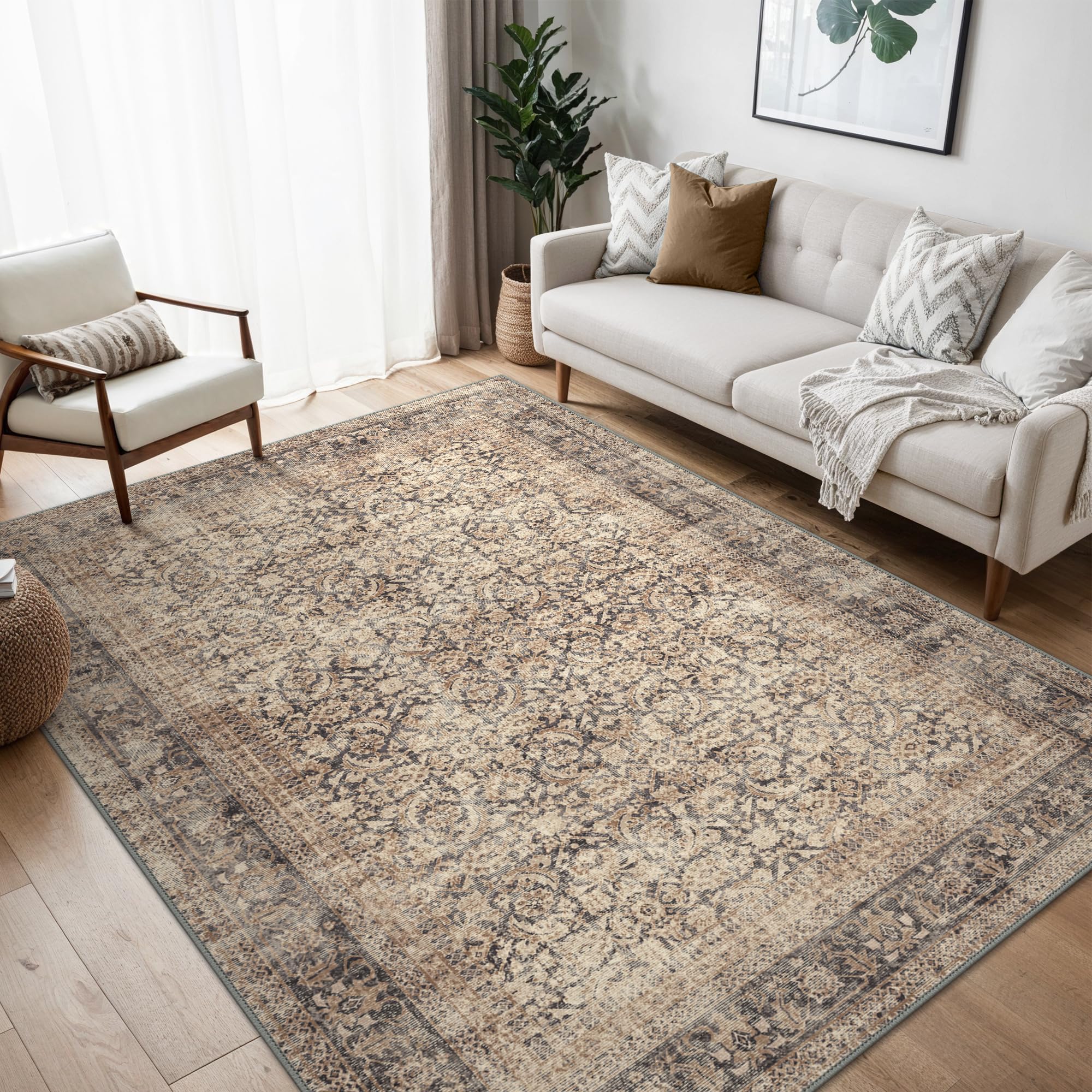 BEIMO 120x170cm Area Rugs for Bedroom,Vintage Boho Carpets for Living Room Non Slip Machine Washable Rug Short Low Pile Rug for Kitchen Dining Hallway