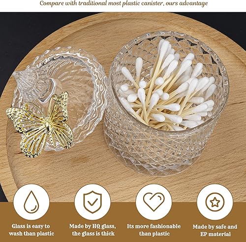 Miniatura 3 de Ezebesta Juego de 2 botes de baño vintage, con bonitas tapas de mariposa, juego de tarros pequeños y gruesos de vidrio transparente, dispensador de