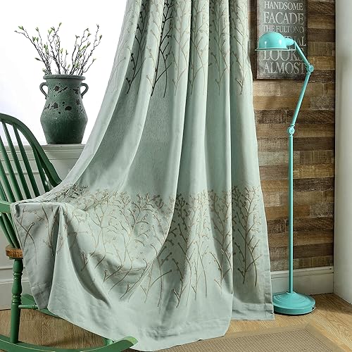VOGOL Cortinas traslúcidas extralargas para puerta de patio, cortinas traslúcidas extralargas para habitación corrediza, cortina bordada de vid con