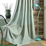 VOGOL 2 Panels Branch Embroidered Faux Linen Grommet Curtains Drapes for Bedroom/Living Room, Energy Efficient Window Treatment Panels, 52 x 63 Inch