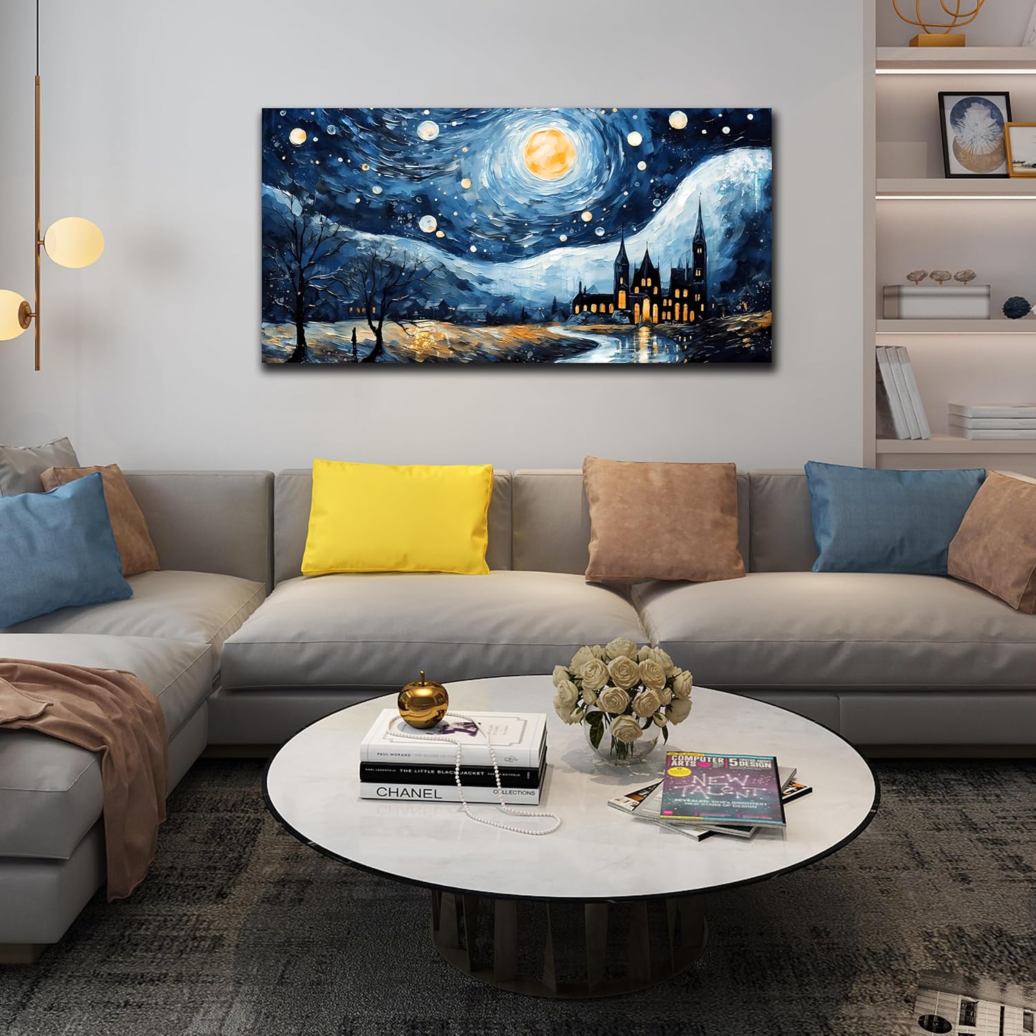 Kepgonegu Large Canvas Wall Art for Living Room Bedroom Blue Van Gogh Wall Art Starry Night The Same Themed Painting Modern Canvas Prints Ready to Hang Size 20x40