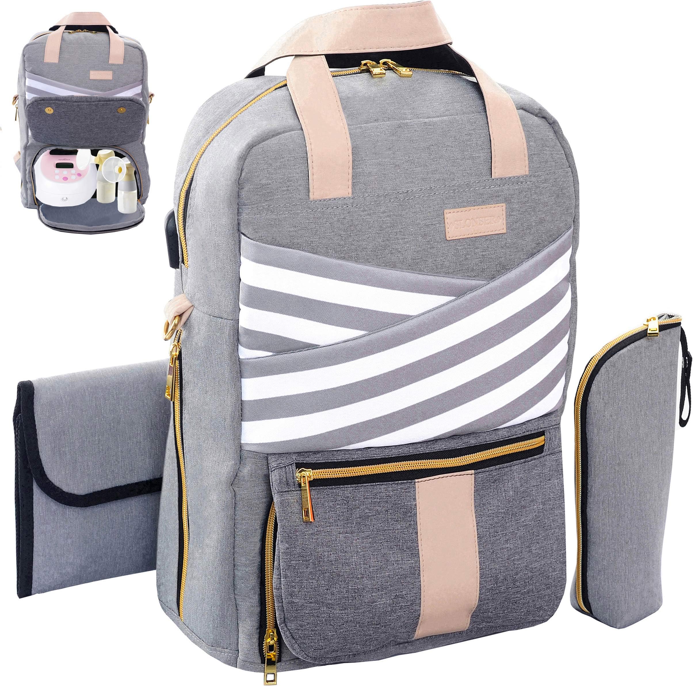 Breast Pump Backpack, Pumping Bag for Work, Breast Pump Bag for Spectra S2, S1, Medela, Insulated Breastmilk Cooler Bag, Changing Pad, Laptop Compartment, USB Charging Port