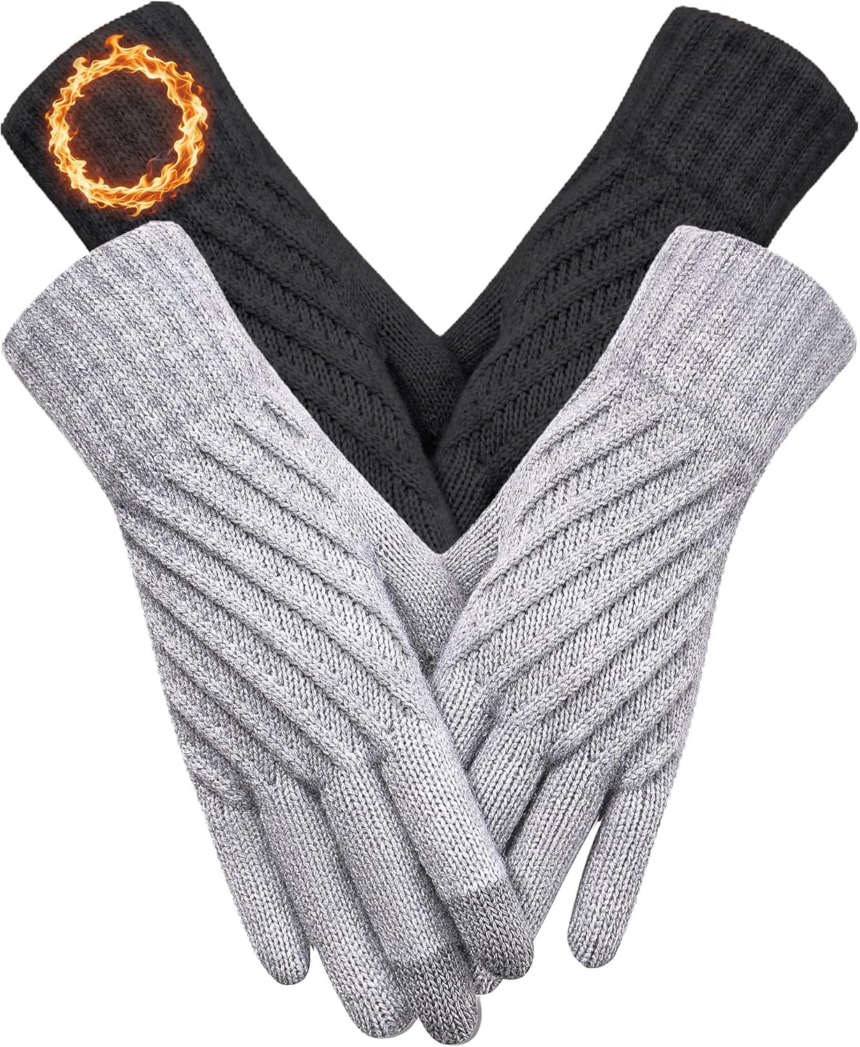 Winter Gloves for Women Men Cold Weather, Touch Screen Warm Knit Gloves with Thermal Fleece Liners for Christmas Gifts