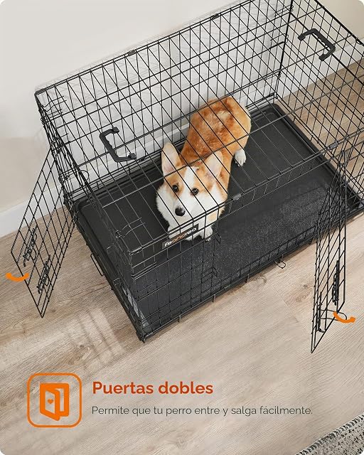 Foto 3 de 8 de Feandrea Jaula para Perros Plegable con 2 Puertas, Bandeja Extraíble, 92,5 x 57,5 x 64 cm, L, Negro PPD36H