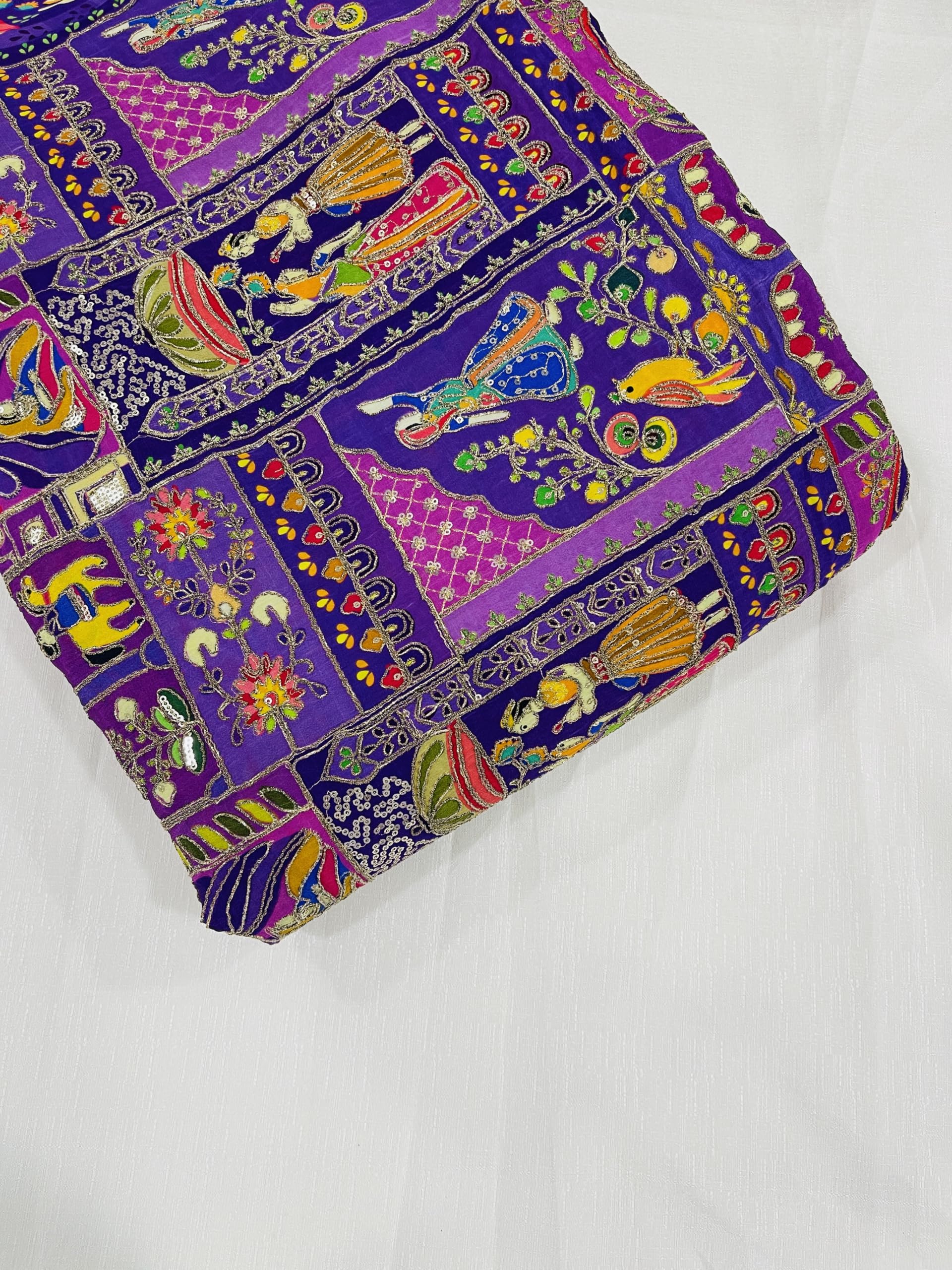 Position Print with Embroidery Fabric for Lahenga, Suit and Blouse (Purple)-image-41