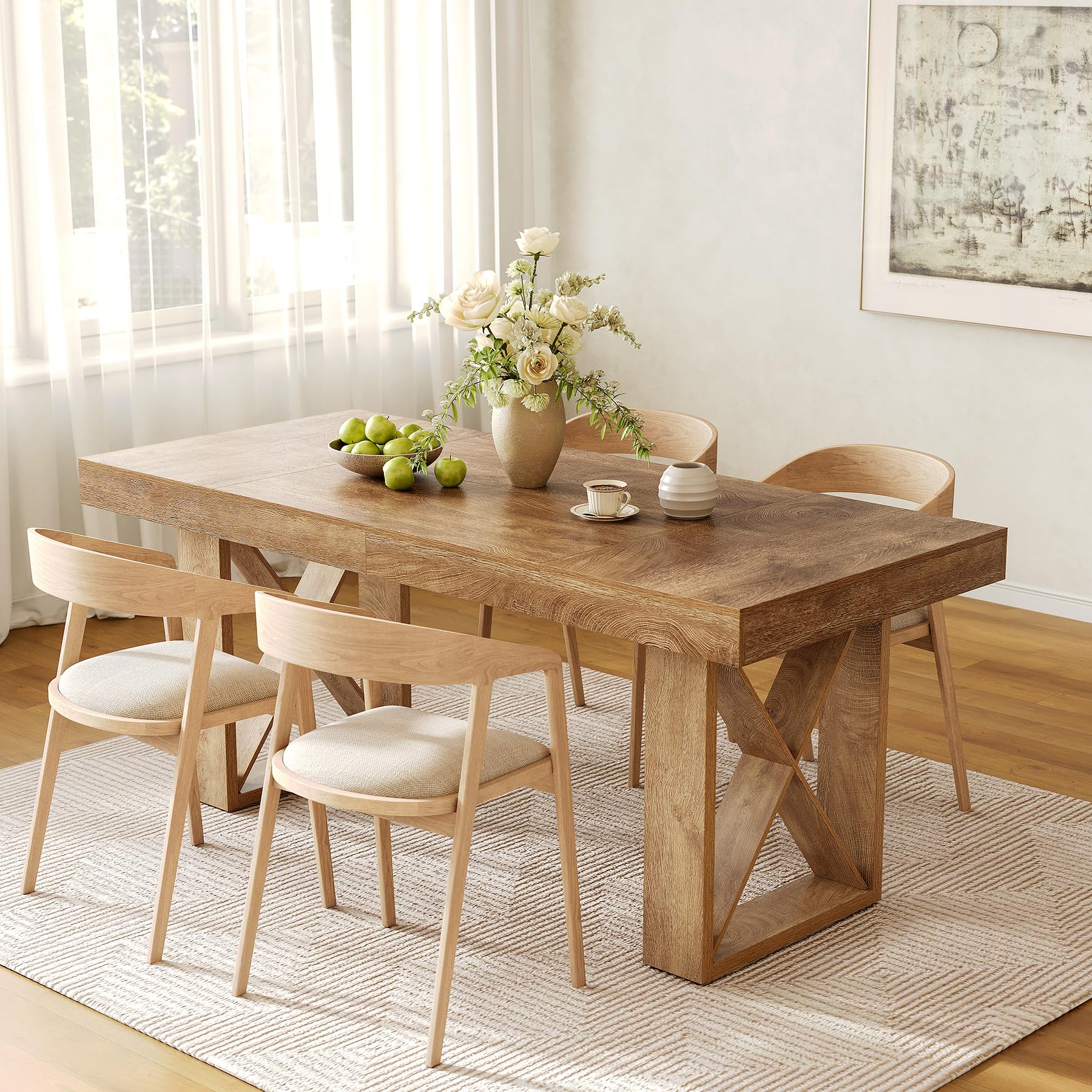 Tribesigns Mesa de Comedor, 160 cm Mesa Cocina para 4-6 Personas, Diseño Grueso de Estilo Rústico, Mesa Rectangular de Cocina Madera para Comedor, Sala de Estar, Marrón