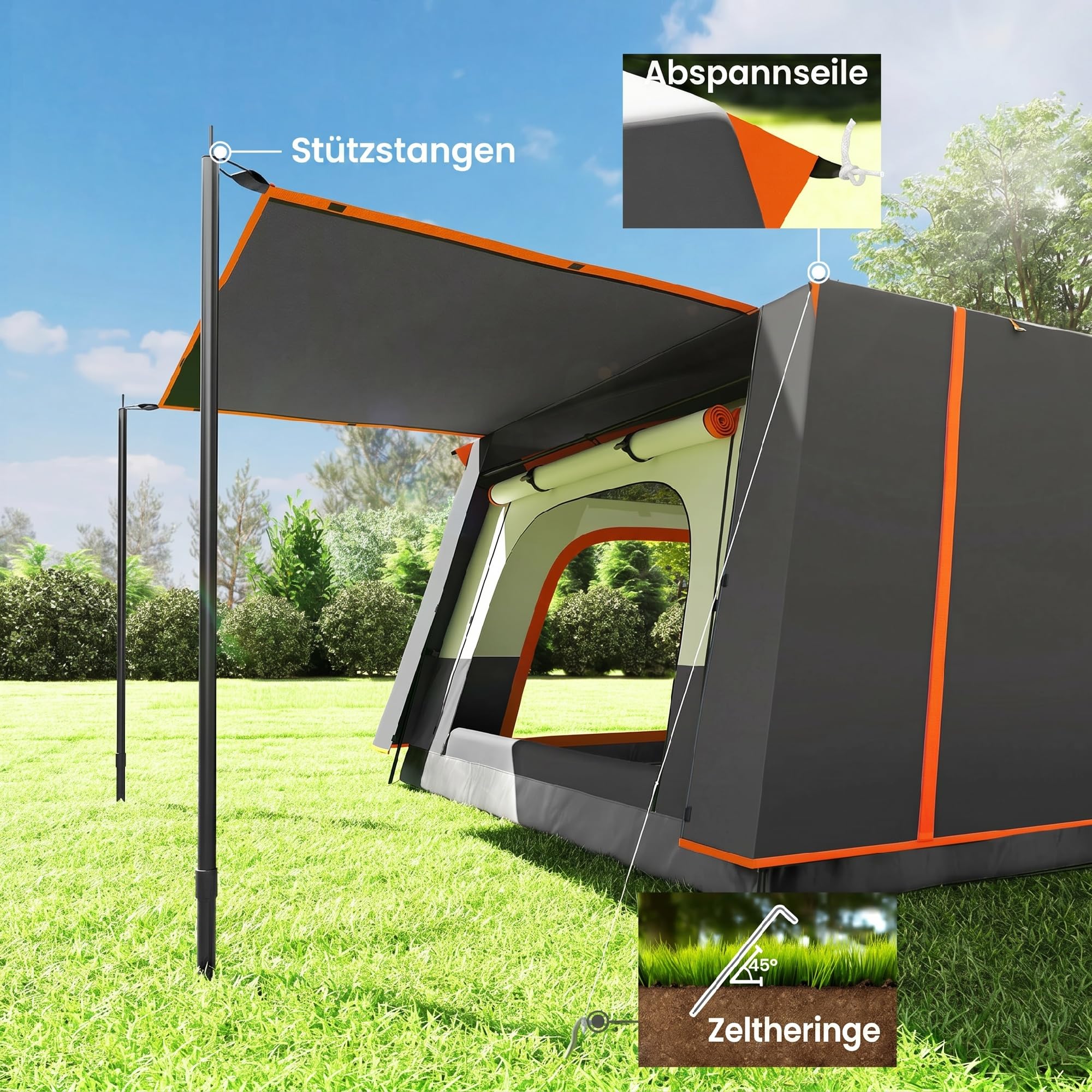 Outsunny Tente de Camping familiale 4 Personnes, Tente Tunnel, Portes + fenêtres, ventilée, Sac de Transport Inclus, Facile à Monter, 4,3 x 3 x 1,95 m