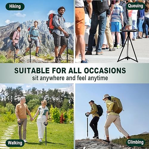 Miniatura 6 de Bastón ajustable con asiento plegable ligero, silla de caña portátil para adultos y personas mayores, bastón con asiento para viajes, senderismo,