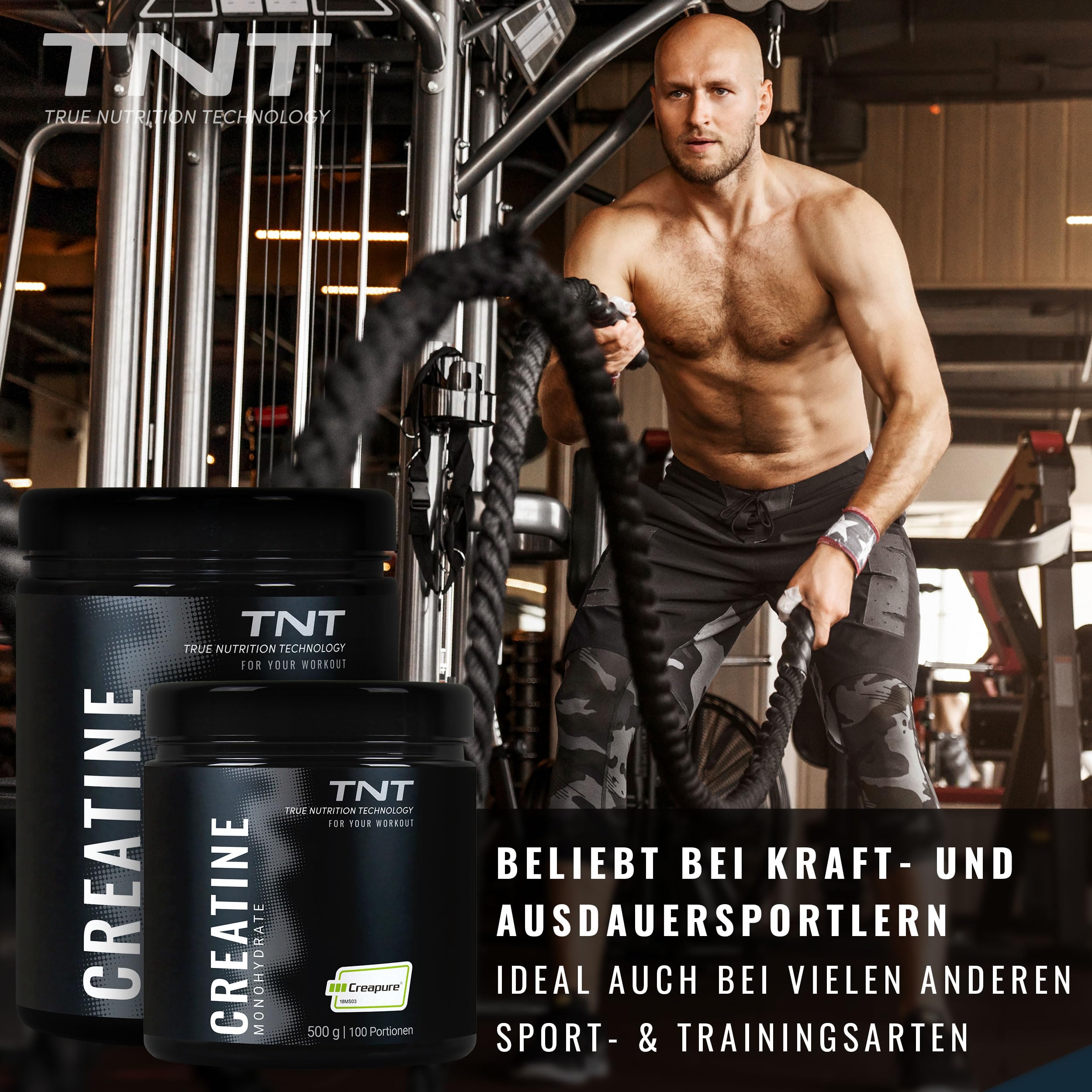 TNT Creatin Monohydrat (1000g) • Reines Creapure® • Veganes Kreatin Pulver • Creatine Monohydrate ohne Zusätze • Ultrafein & perfekt löslich • Mikronisiertes Kreatin