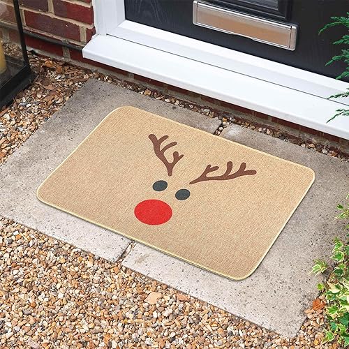 Miniatura 2 de Erweicet Tapete de Navidad de bienvenida de Navidad, antideslizante y lavable, tapete de invierno con parte trasera de goma, tapete de puerta de