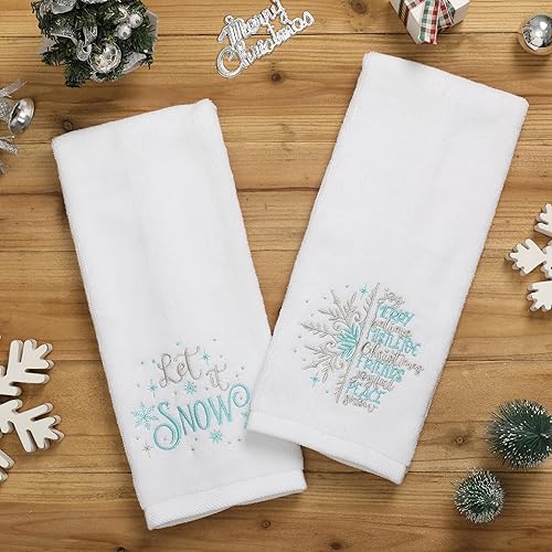 Vista 26 de Paquete de 2 toallas de mano de Navidad, 100% algodón, 100% algodón, para decoración de baño y cocina, toallas de mano navideñas con lazo rojo Red