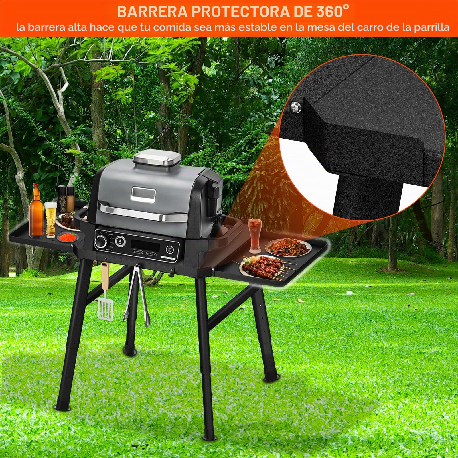 Soporte para barbacoa de horno exterior Ninja Woodfire serie, soporte móvil con mesa auxiliar, accesorio para horno de pizza