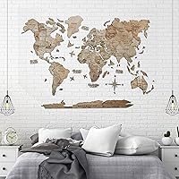 Vista 8 de AWESOMETIK TERRA - Mapa del mundo de madera 3D, mapa del mundo de fácil instalación con cinta de doble cara, incluye complementos, madera