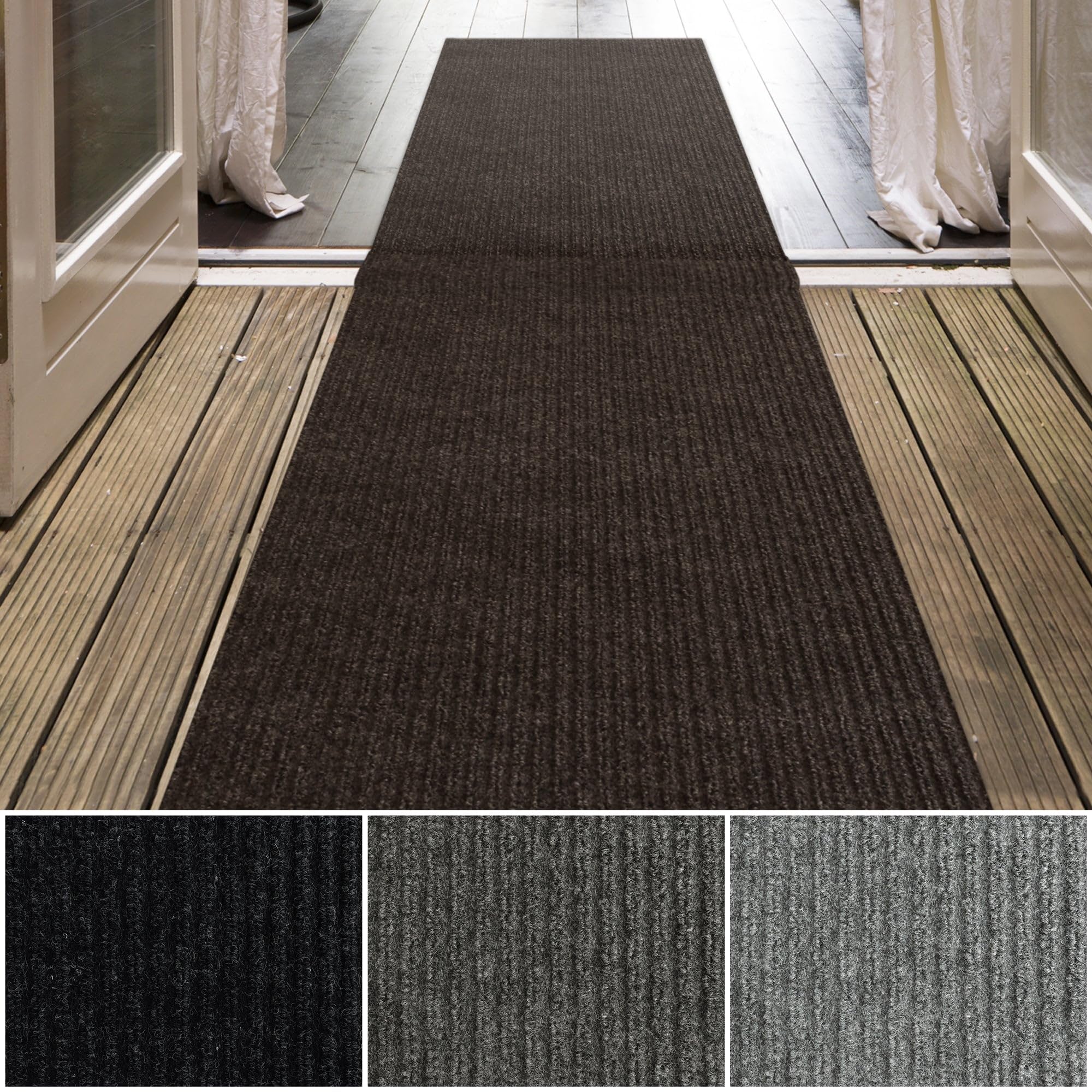 iCustomRug Spartan Weather Warrior Indoor/Outdoor Utility Ribbed Carpet Runner with Non-Slip Thermoplastic Rubber Backing, 3ft X 12ft in Brown