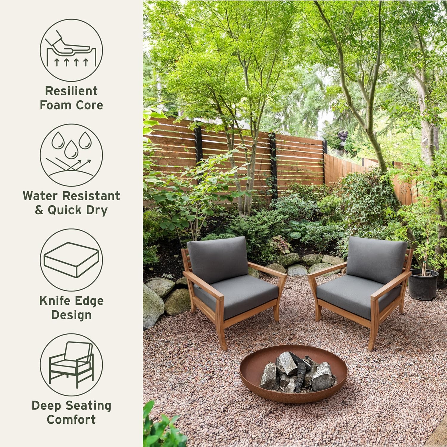 Eddie Bauer Sunbrella® Fabric 1-Piece Outdoor Louge Chair Cushion, 23" W x 27" L, Cast Slate