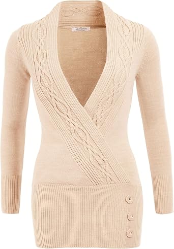 Blue Banana Women's Cable Knit Long Sleeve Wrap Tunic Sweater