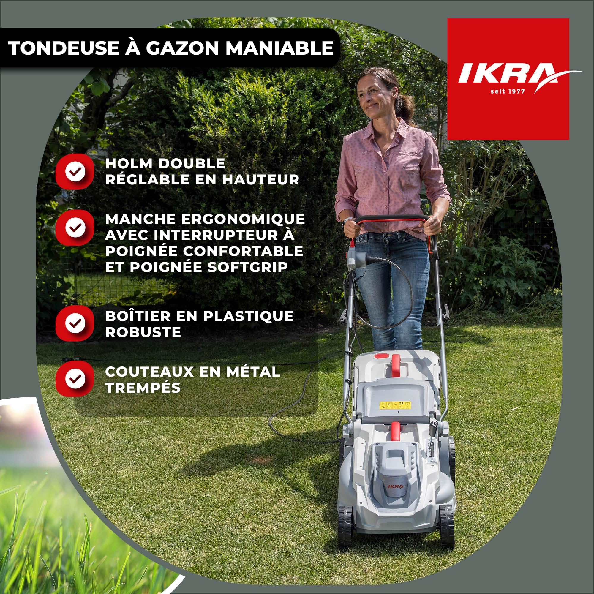 IKRA Tondeuse à Gazon électrique IERM 1638-1 1600W, 38cm, Lames de Rechange