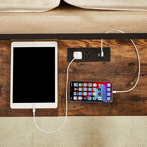 Miniatura 4 de VECELO Mesa consola de 71 pulgadas con 2 salidas y 2 puertos USB, muebles de entrada con cable de alimentación de 9.8 pies de largo, deflector y