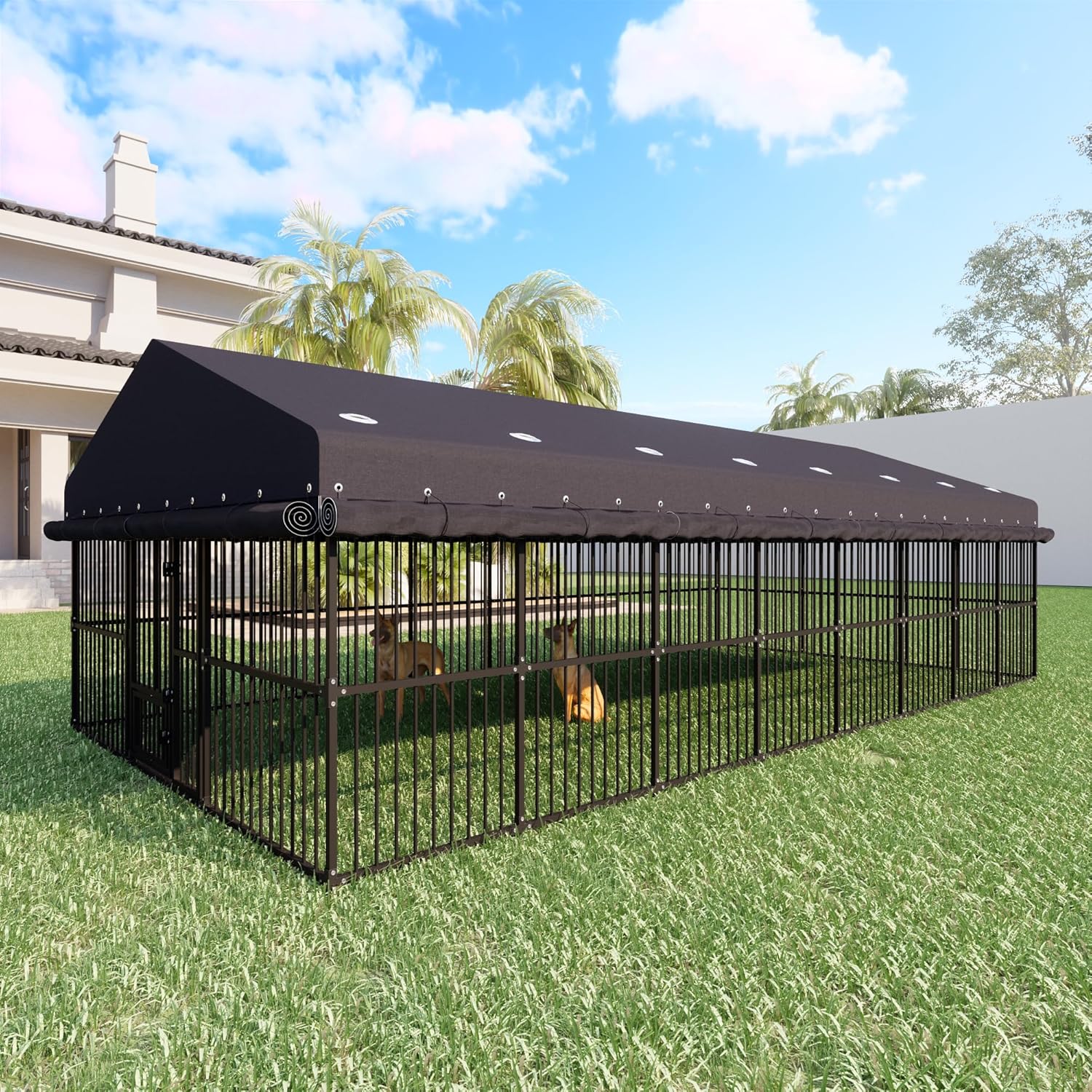 10x20x6.5 FT Large Dog Kennel, Outdoor Dog Crate with with Triple Safety Locks, Heavy Duty Outside Dog Cage Animal Enclosure with Roof Metal Secure Fence Playpen (118" W x 238" D x 78" H)