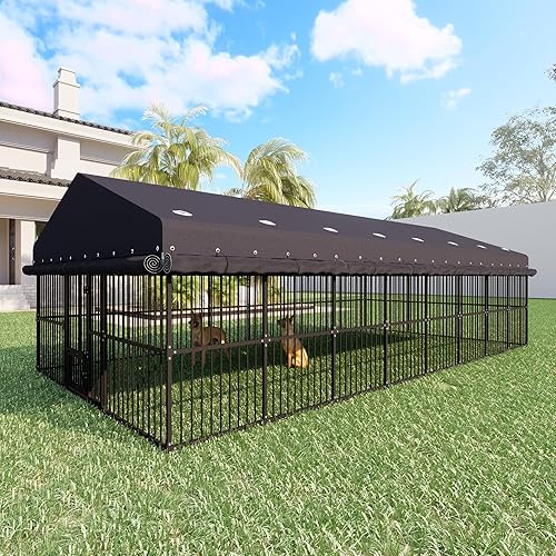 Miniatura 8 de Jaula grande para perros de 10 x 20 x 6 pies, jaula para perros al aire libre con triple cerradura de seguridad, jaula exterior resistente para