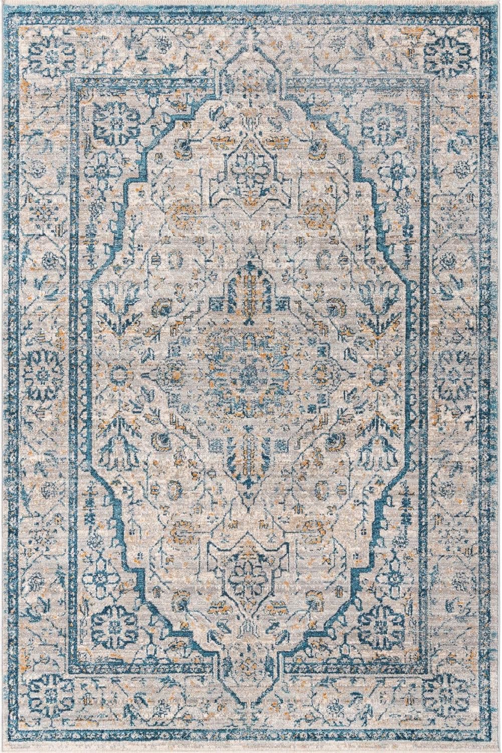 Unique Loom Lola Collection Area Rug - Traditional (5' 3" x 8' Rectangle, Light Gray/Ivory)