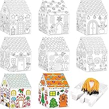 80UncleKimby 25Sets Christmas Gingerbread House Coloring Kit Cardboard Houses to Color with Twines Xmas DIY Painting Arts Crafts Classroom Activities Holiday Party Favors Bulk