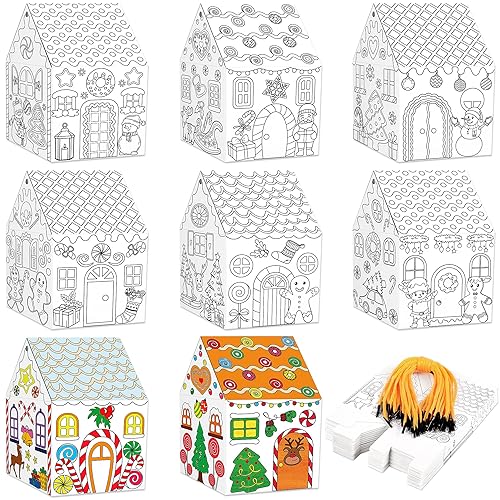 80UncleKimby 25Sets Christmas Gingerbread House Coloring Kit Cardboard Houses to
