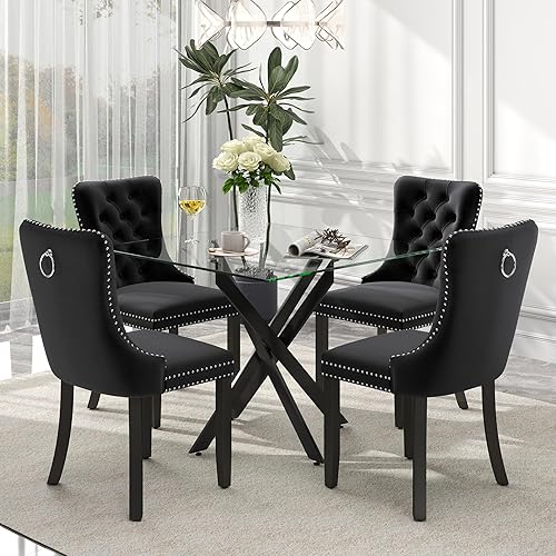 Miniatura 43 de Juego de comedor de cristal de lujo plateado de 5 piezas, juego de mesa de cocina minimalista moderno para 4 personas, juego de comedor con negro +