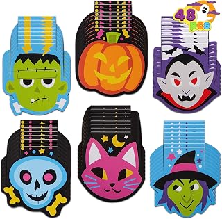 JOYIN 48 PCS Halloween Spooky Characters Mini Notepad Set in 6 Designs, Halloween Note Pads Trick or Treat Gifts Set for Kids Trick or Treating, School Classroom Party Favors, Goodies Bags Fillers