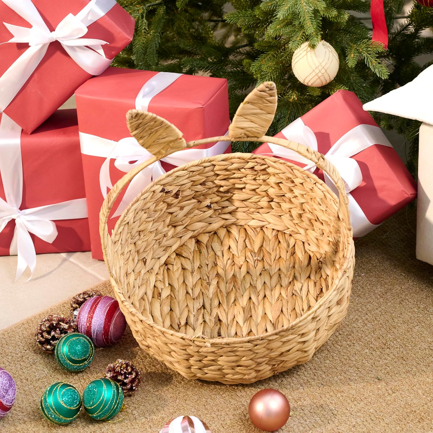 NAYA Easter Bunny Basket Set of 3 – Handwoven Water Hyacinth Rabbit Baskets for Kids, Cute Easter Gift Basket, Toy Storage, Home Decor (14.2 x 5.9 x 18.5 in, 11.8 x 4.7 x 15.8 and 9.5 x 3.9 x 11.8 in)