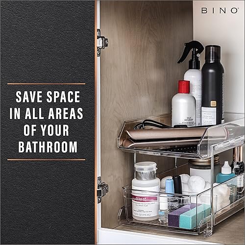 Miniatura 7 de BINO Organizador de almacenamiento transparente de 2 niveles con divisores  Cajón inferior deslizante para debajo del fregadero, botiquín  Armario