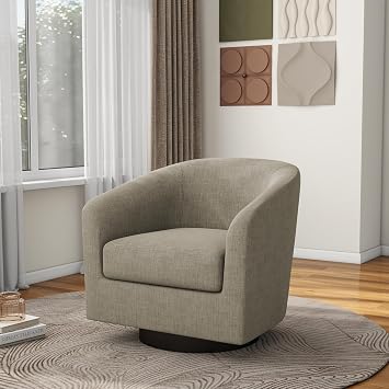 Fabric 360 Swivel Barrel Accent Chair Light Brown | Comfy Upholstered Single Sofa Club Armchair for Living Room/Reading Room/Bedroom