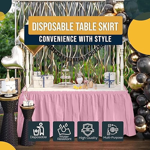 Miniatura 42 de Exquisite Falda de mesa con volantes, color marrón, paquete de 2 faldas de mesa de 14 pies de largo para mesas rectangulares de 6 pies o faldas