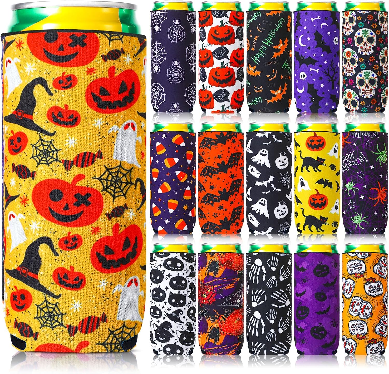 Zhehao 16 Pcs Halloween Can Coolers 12 Oz Neoprene Holders,Stylish Style