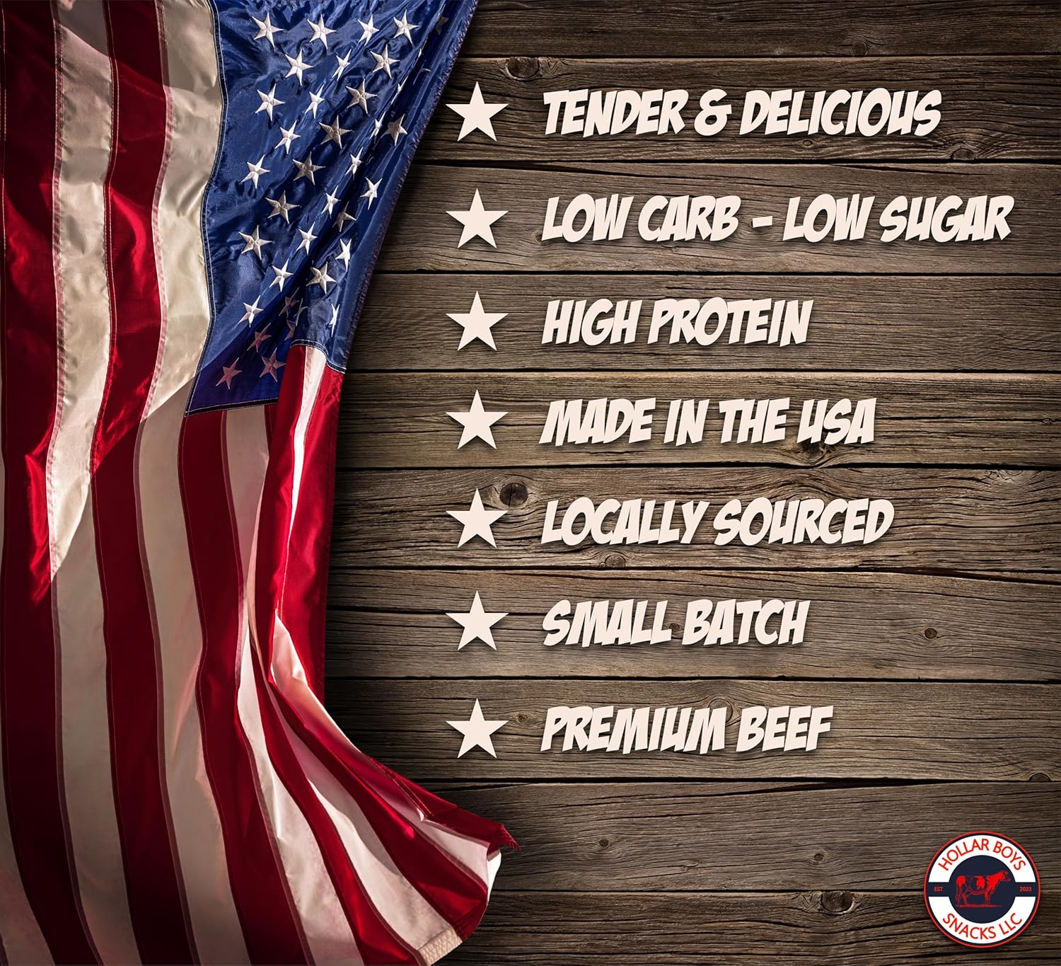 Hollar Boys Snacks Chesapeake Beef Jerky One Pound Resealable Bag, Low Carb, USA Made