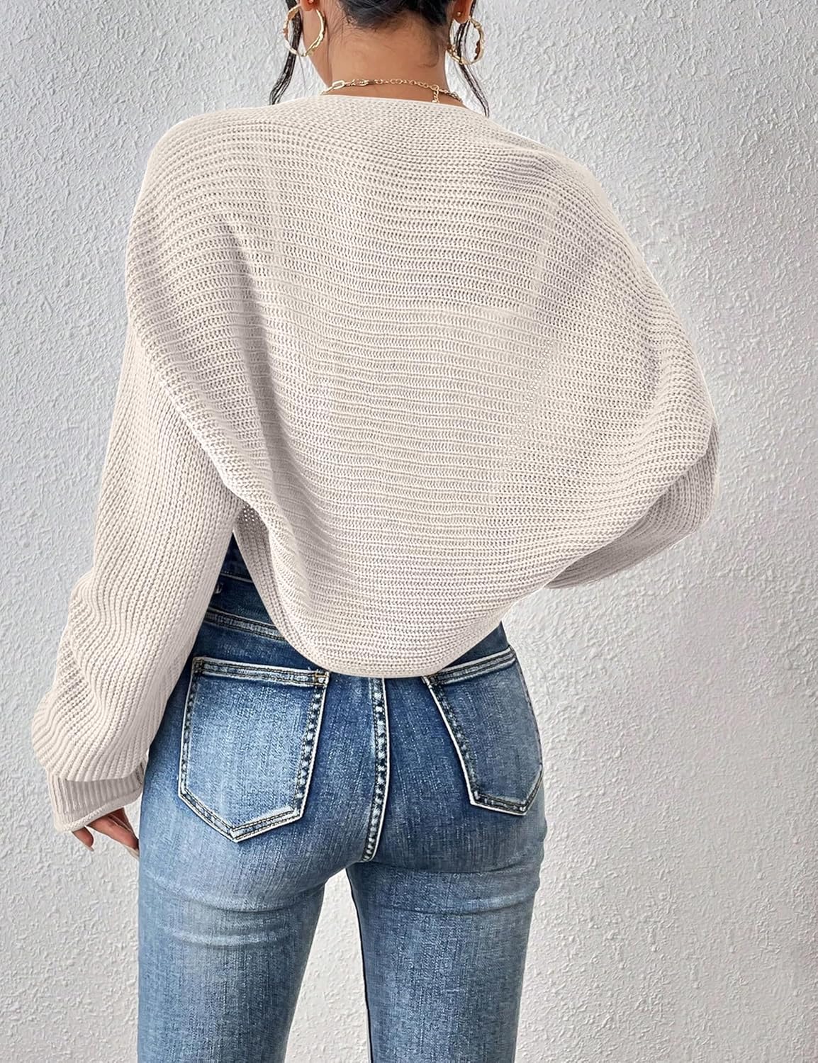 Amarmia Women's Long Sleeve Open Front Knit Cropped Cardigan Sweaters Casual Solid Spring Summer Short Shrugs Sweater Coats - Image 4