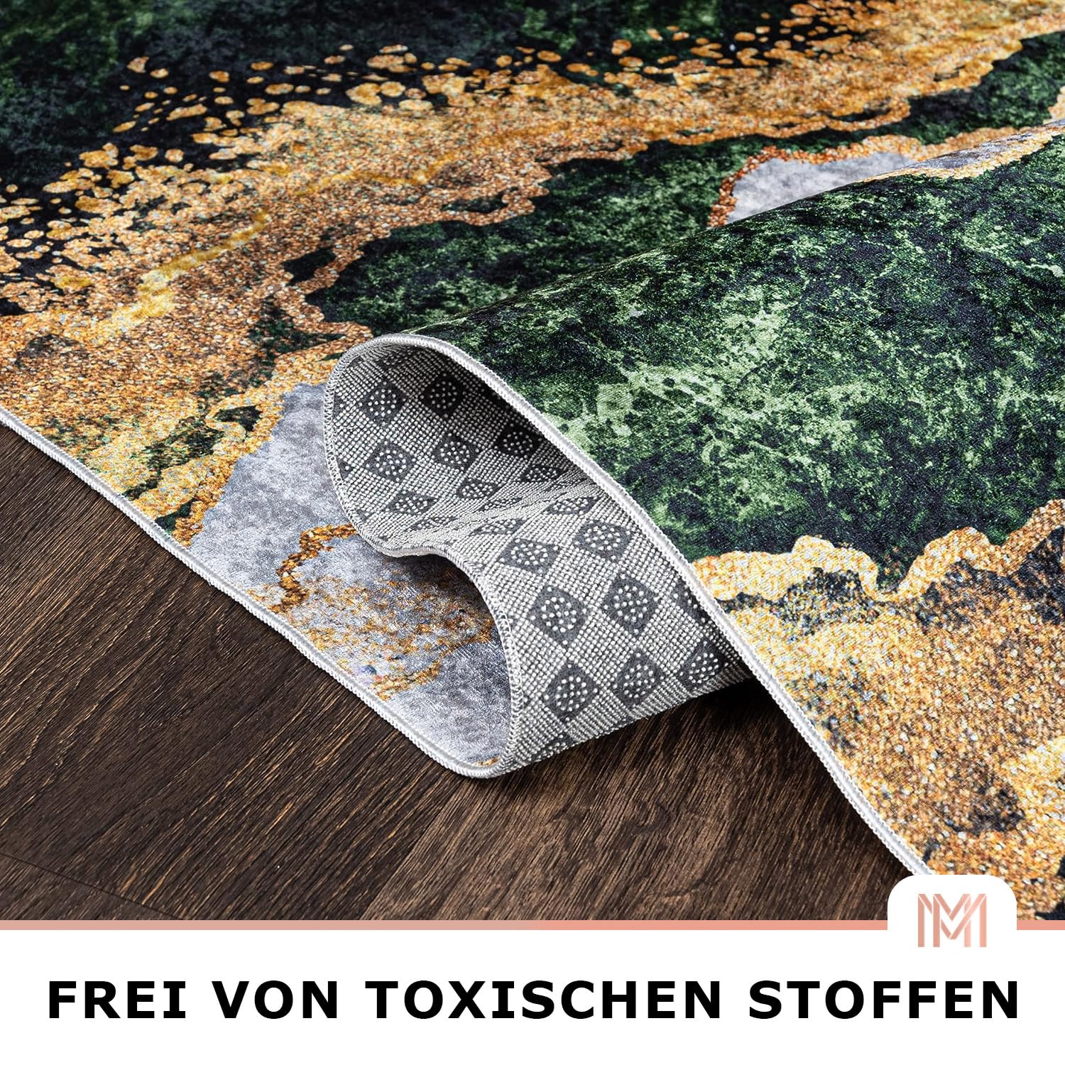 Mazovia Groß Teppich Wohnzimmer 160x230cm Grün Gold Abstrakt Glamour