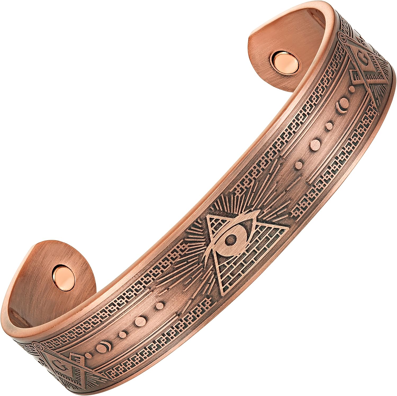 MasonicMan All Seeing Eye Masonic Men's Pure Copper Magnetic Adjustable Bracelet Bangle