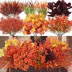 Dremisland 18 Bundles Artificial Plants Outdoor UV Resistant Faux Plants Artificial Boxwood Onion Plastic Greenery Stems Fake Shrubs for Porch Planter Window Box Patio Garden Home Decoration
