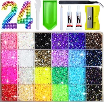 Bedazzling Kit 24 Colors, Bedazzler Kit with 30000Pcs Rhinestones, 2Pcs Jewelry Glue & Tools, 3mm Crystal Bedazzle Kits for Bedazzled Gems Nail Art Crafting - Christmas Birthday Gifts for Women