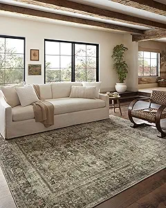 Loloi x Magnolia Home by Joanna Gaines Sinclair SIN-01 Collection Machine Washable Area Rug, 8'-6" x 11'-6" Pebble/Taupe Rectangular 0.25" Thick