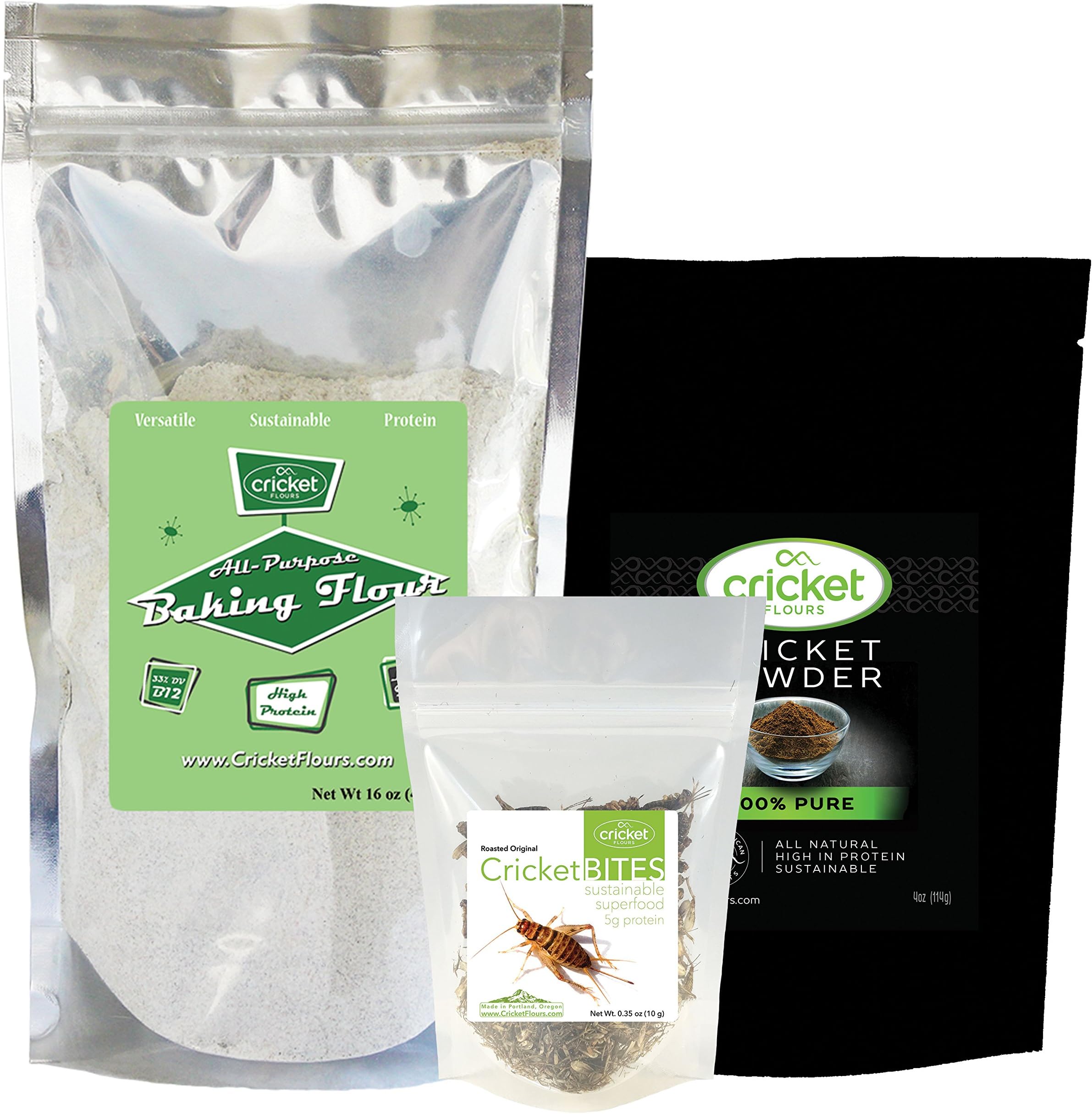 Cricket Flour Bundle: All Purpose Baking Flour Bundle (Pure Cricket Powder, All Purpose Baking Flour, & Roasted Crickets) – Made in Portland, Oregon by Cricket Flours. Great for Baking Recipes