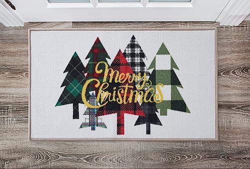 Miniatura 2 de Alfombra decorativa, alfombra de dispersión con respaldo antideslizante, decoración navideña para el hogar (a cuadros, 20 x 33 pulgadas)