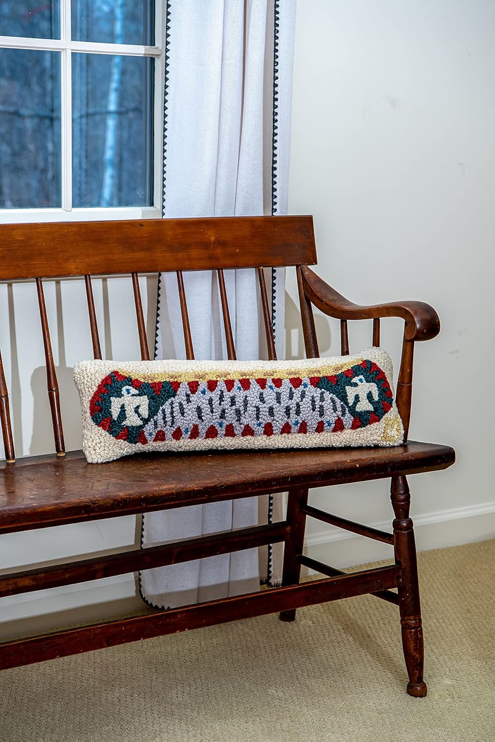 Chandler 4 Corners Artist-Designed Longboat Canoe with Eagle Hand-Hooked Wool Decorative Throw Pillow (8 IN x 24 IN) Lake & Lodge Pillow for Couches & Beds - Easy Care - Lake House Cabin Lumbar Pillow