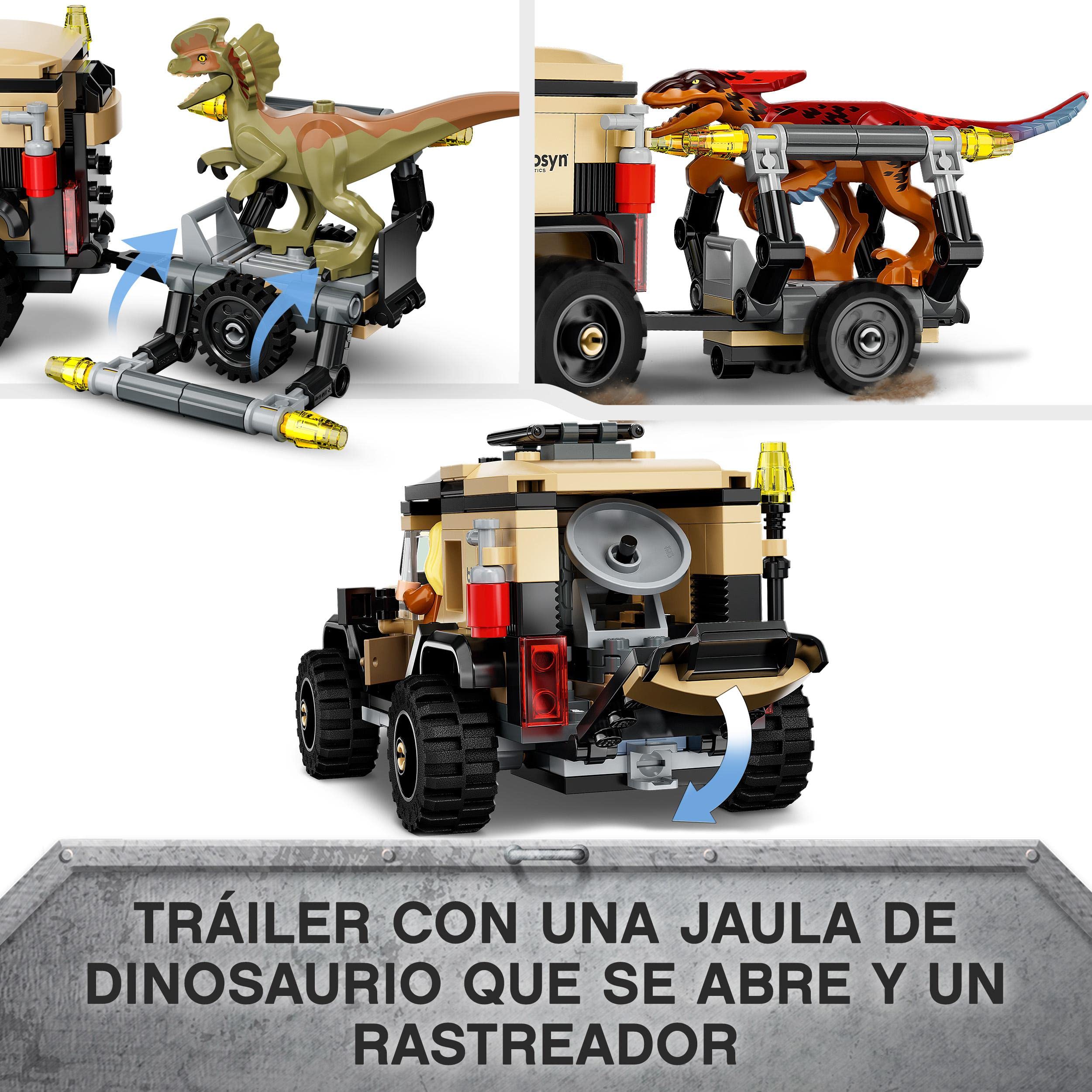 LEGO 76951 Jurassic World Transporte del Pyrorraptor y el Dilofosaurio, Dinosaurios Juguetes, Figuras de Animales y Minifiguras de la Película 2022, Dino, Coche Todoterreno para Niños y Niñas de 7+