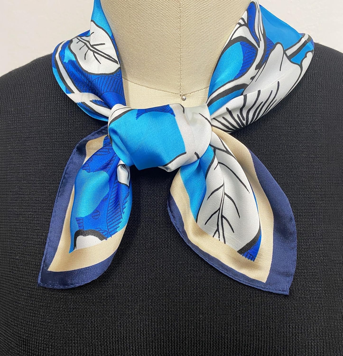 allydrew Womens 2 Piece Silky Feeling Satin Square Scarf Set, 26.5x26.5 Inch Neckerchief [A75256, A75249], Rose Floral