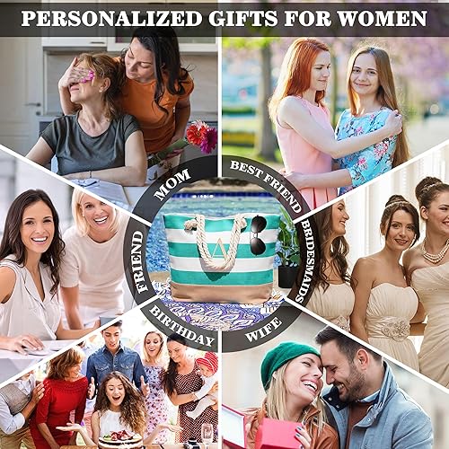 Miniatura 2 de YOOLIFE Bolsa de lona impermeable con inicial, con cremallera, regalos personalizados para mujeres, cumpleaños, viajes, playa, esencial