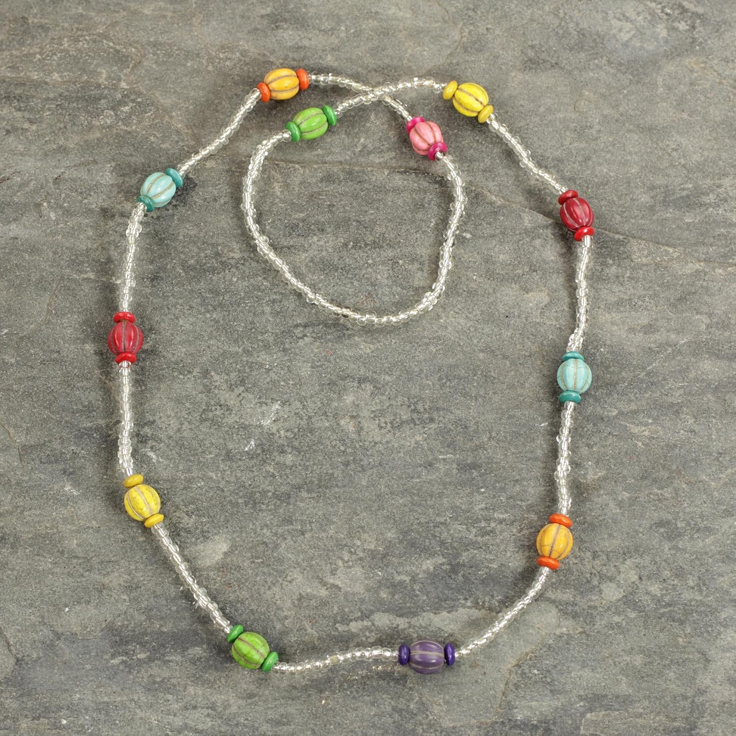 NOVICA Handmade Multicolored Recycled Glass Beaded Necklaces l 33.5" L x 0.4" W l Trendy Women's Jewelry l Gift for Her 'Casual Colors'