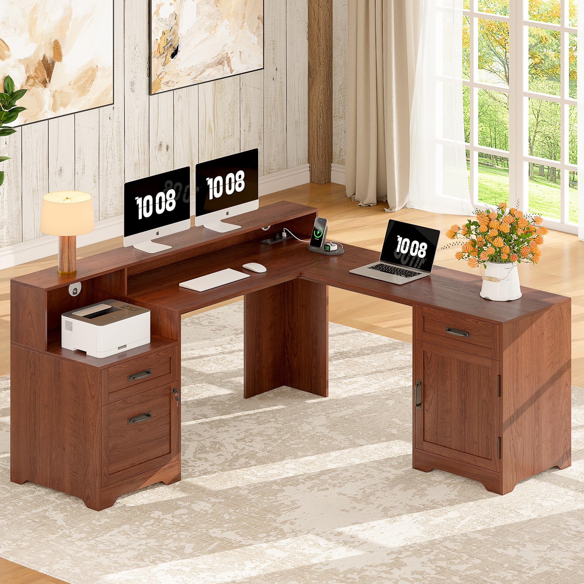 Amazon.com: Whalefall 63'' Farmhouse L Shaped Desk with Monitor